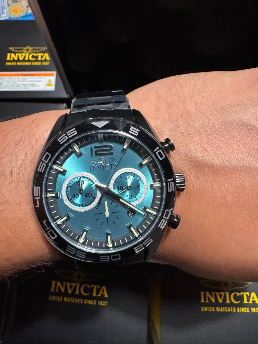Invicta Men's Teal Blue Chronograph Watch with Black Bezel